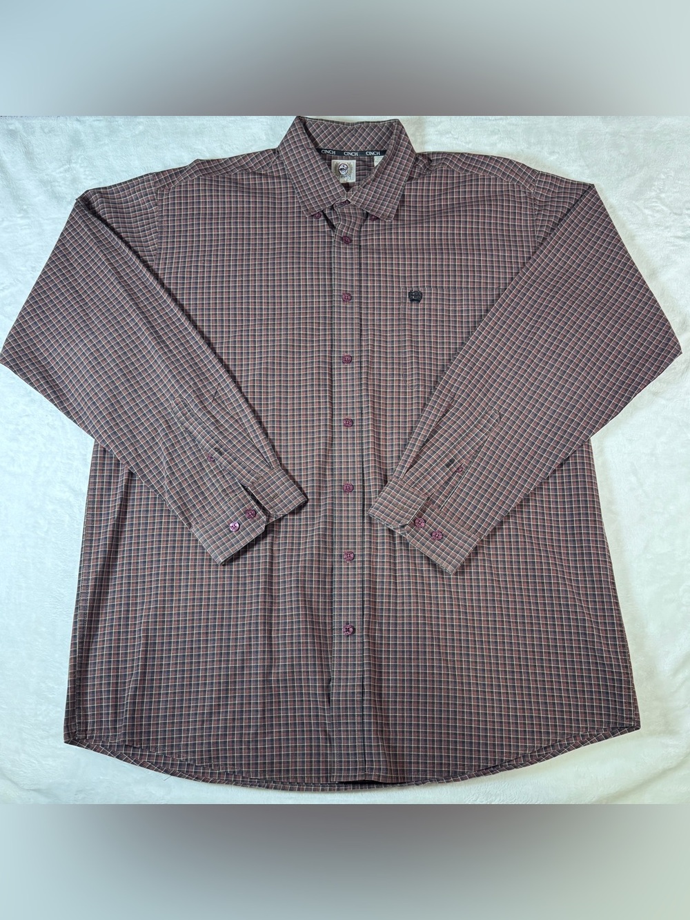 Cinch Men’s L Brown Plaid Button Up Shirt Long Sleeve Western Cowboy